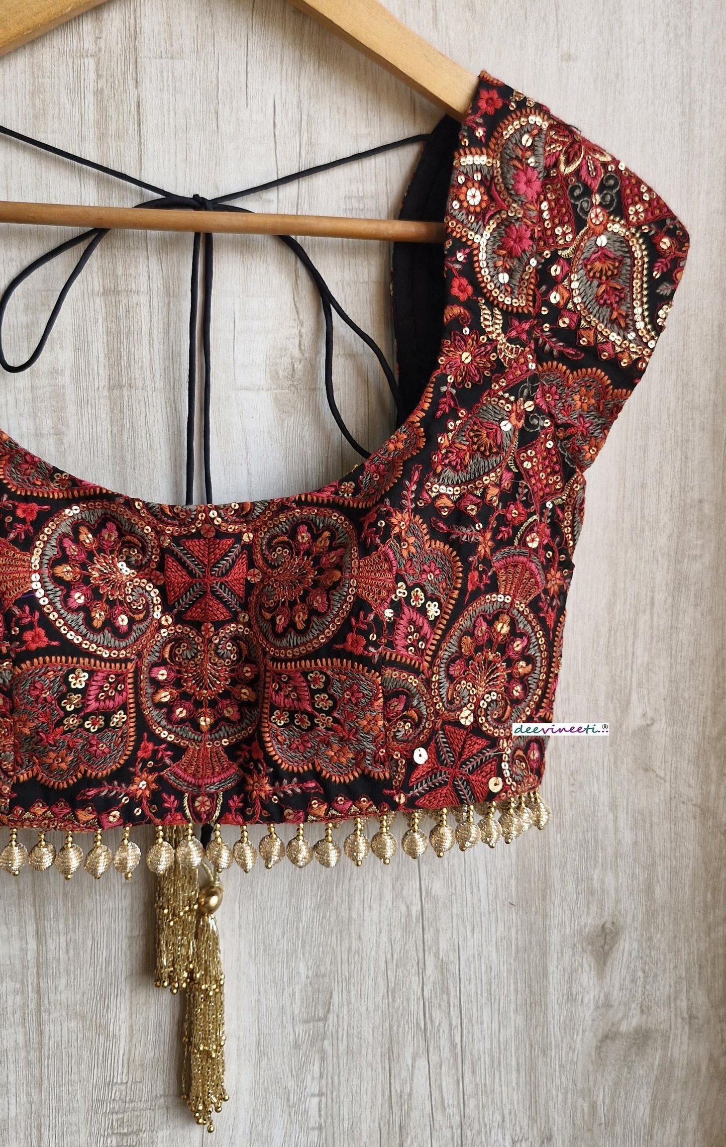 Black Embroidered Cap Sleeves Blouse  DVBL_390