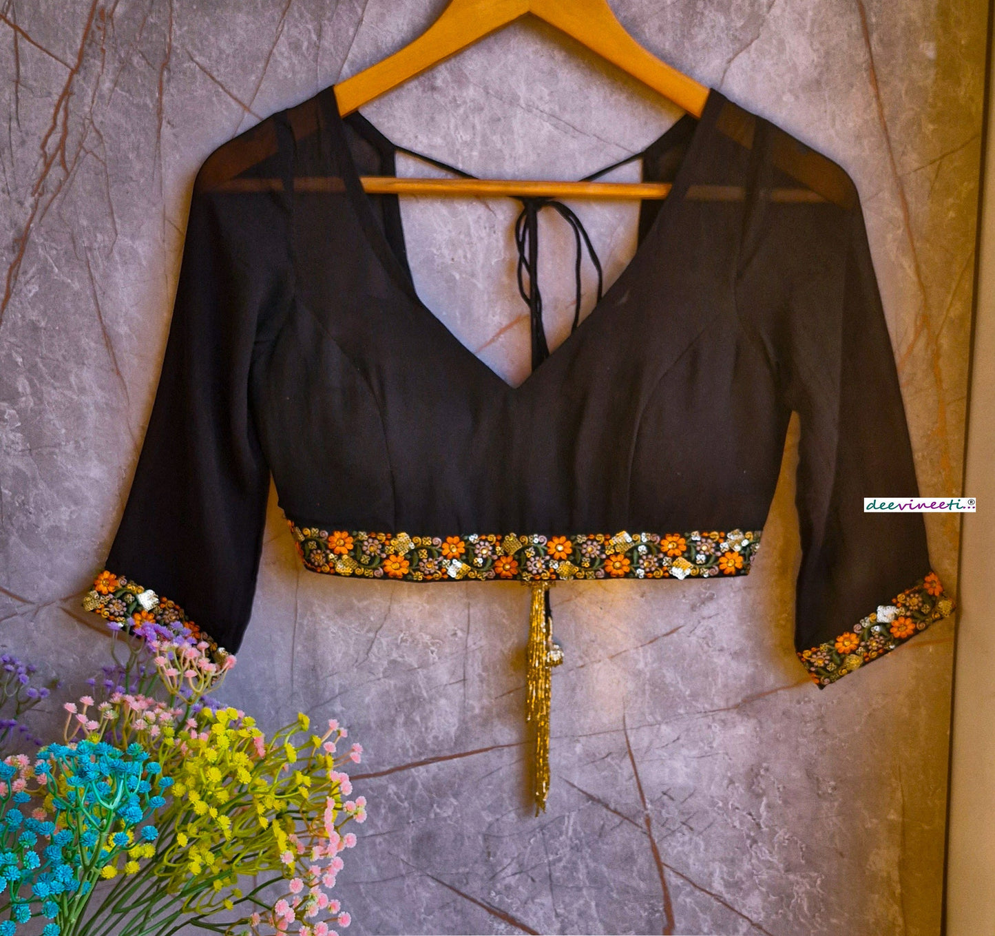 Black Georgette V Neck Blouse  DVBL_330