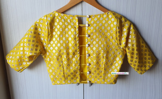 Yellow Chanderi Brocade Boat Neck Blouse. DVBL_068