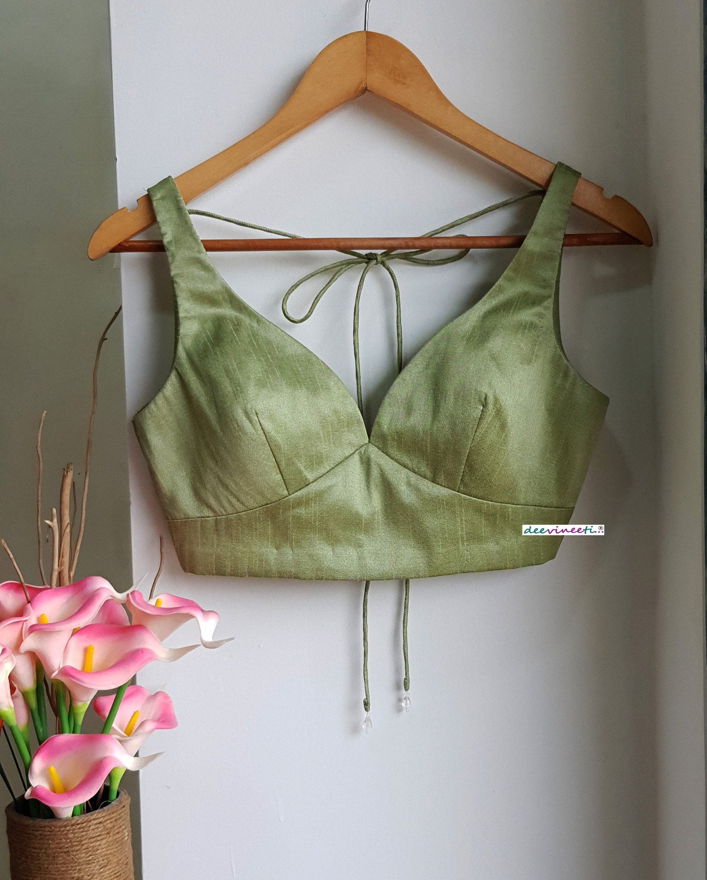 Raw Silk Deep Sweetheart Neck Solid Blouse DVBL_271