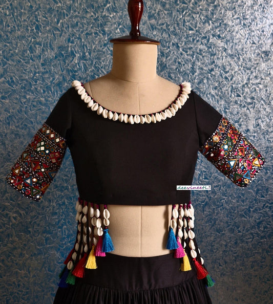 Black Modal Cotton Mirror Embroidered Dandiya Blouse DVBL_375
