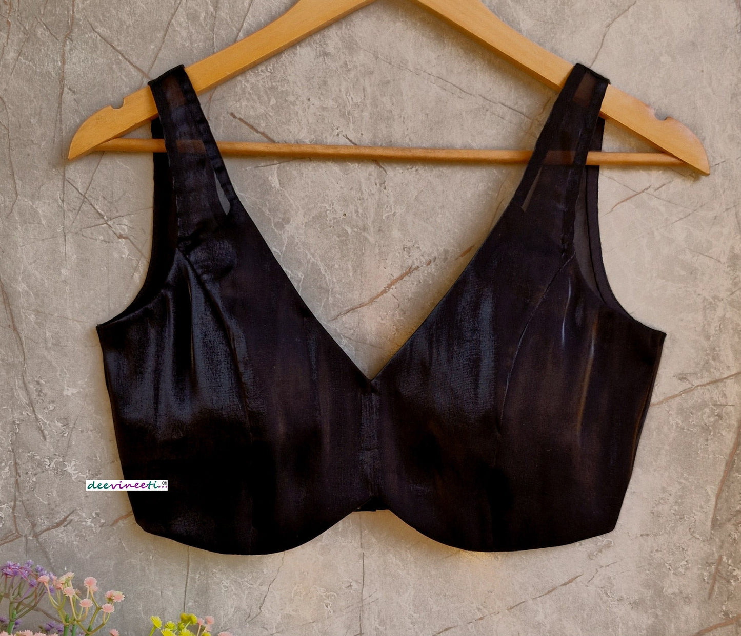 Black Organza V Neck Blouse DVBL_329