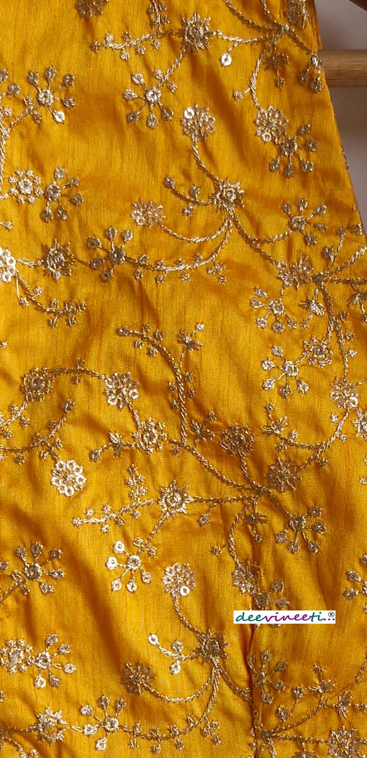 Embroidered Amber Yellow and Gold Plunge Neckline Blouse DVBL_358