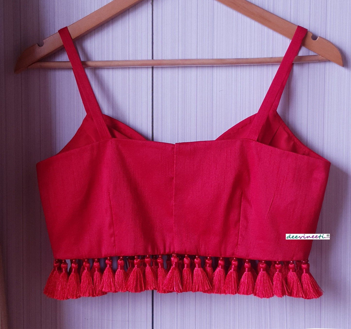 Red Raw Silk Spaghetti Blouse DVBL_234