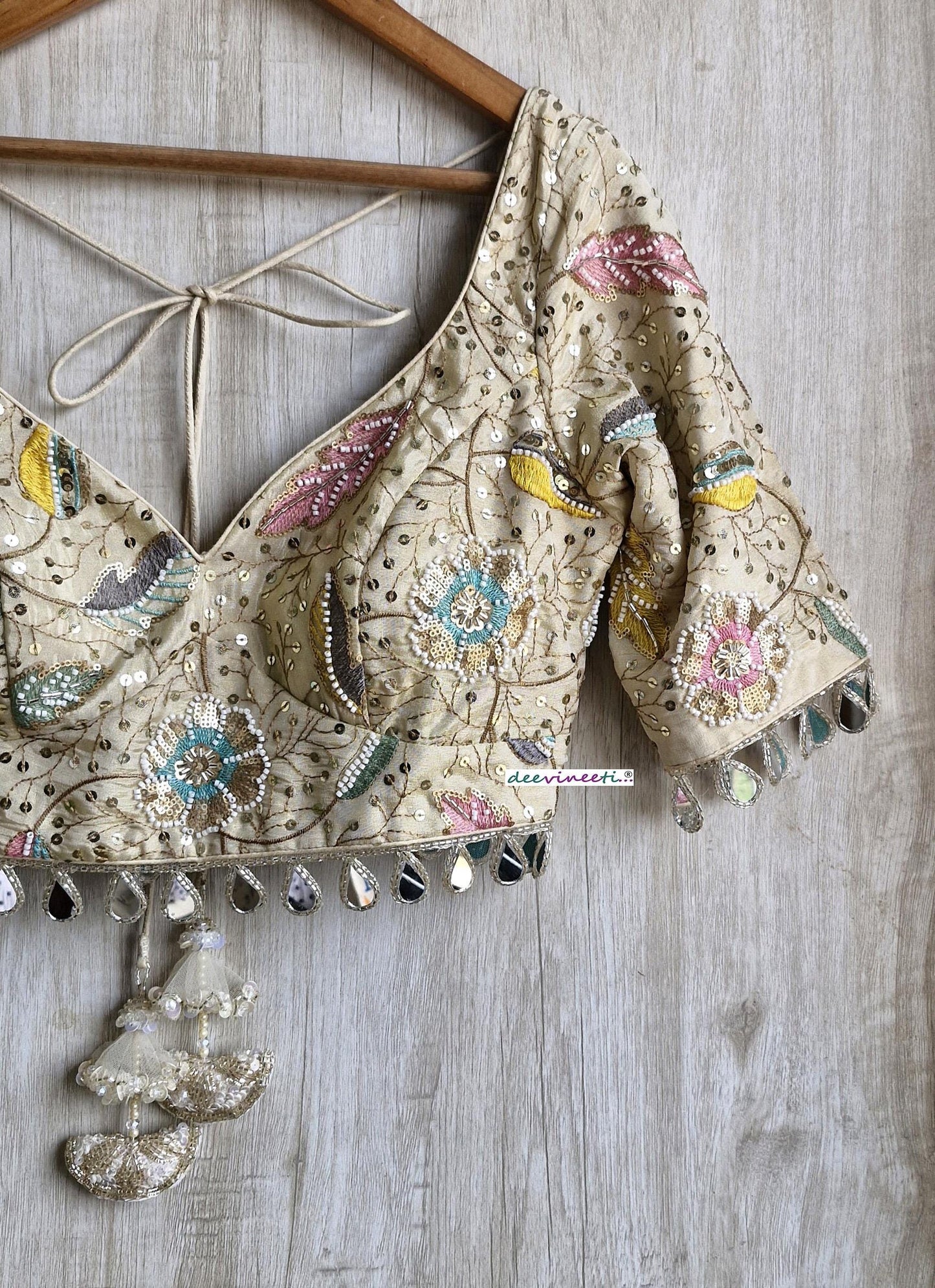 Light Gold Embroidered Tissue Silk Blouse DVBL_377