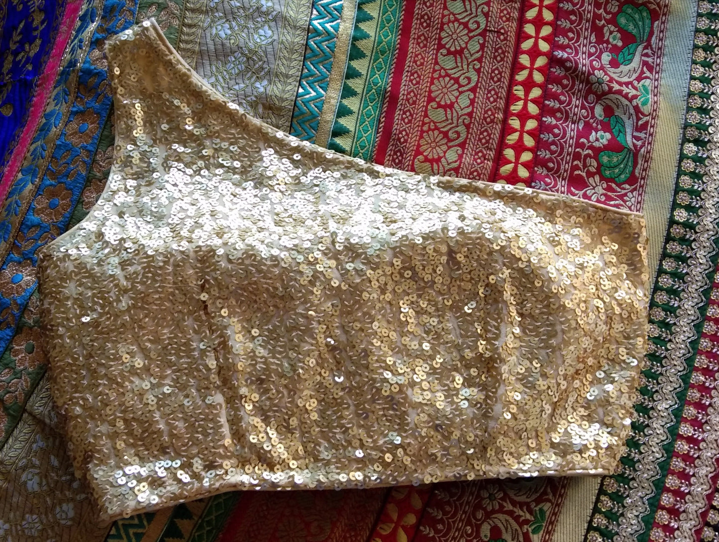 Gold Sequins One Shoulder Blouse. DVBL_028