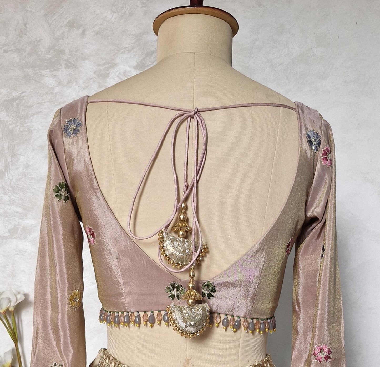 Dusty Rose Pink Embroidered Tissue Silk Blouse  DVBL_442