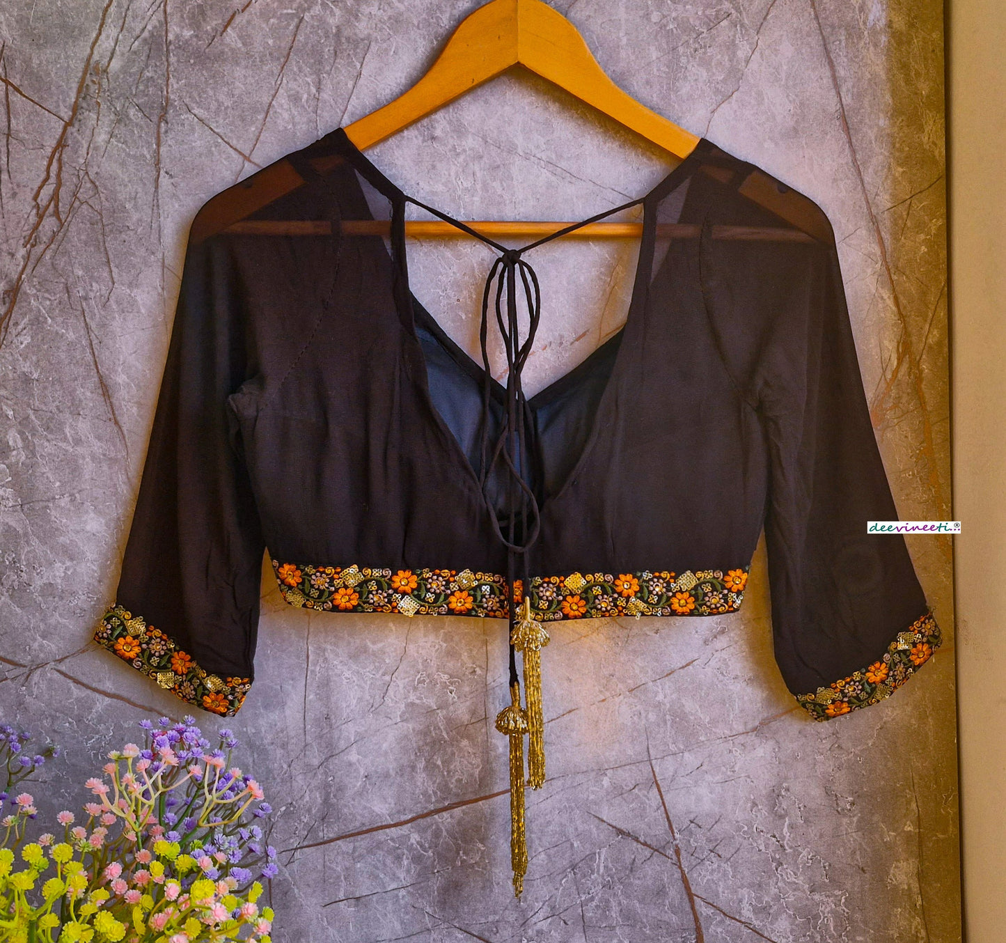 Black Georgette V Neck Blouse  DVBL_330