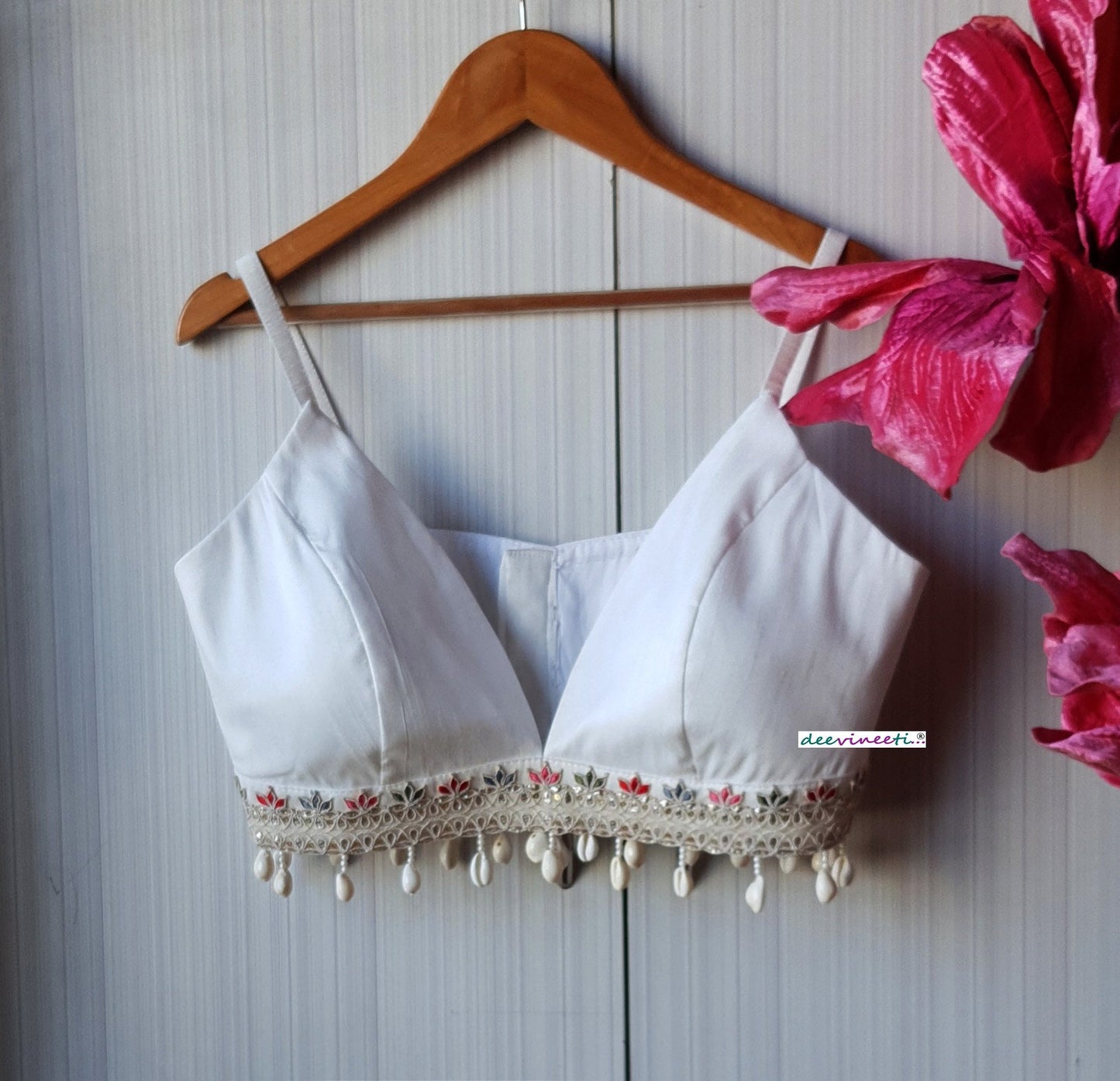 White Raw Silk Spaghetti Blouse DVBL_223