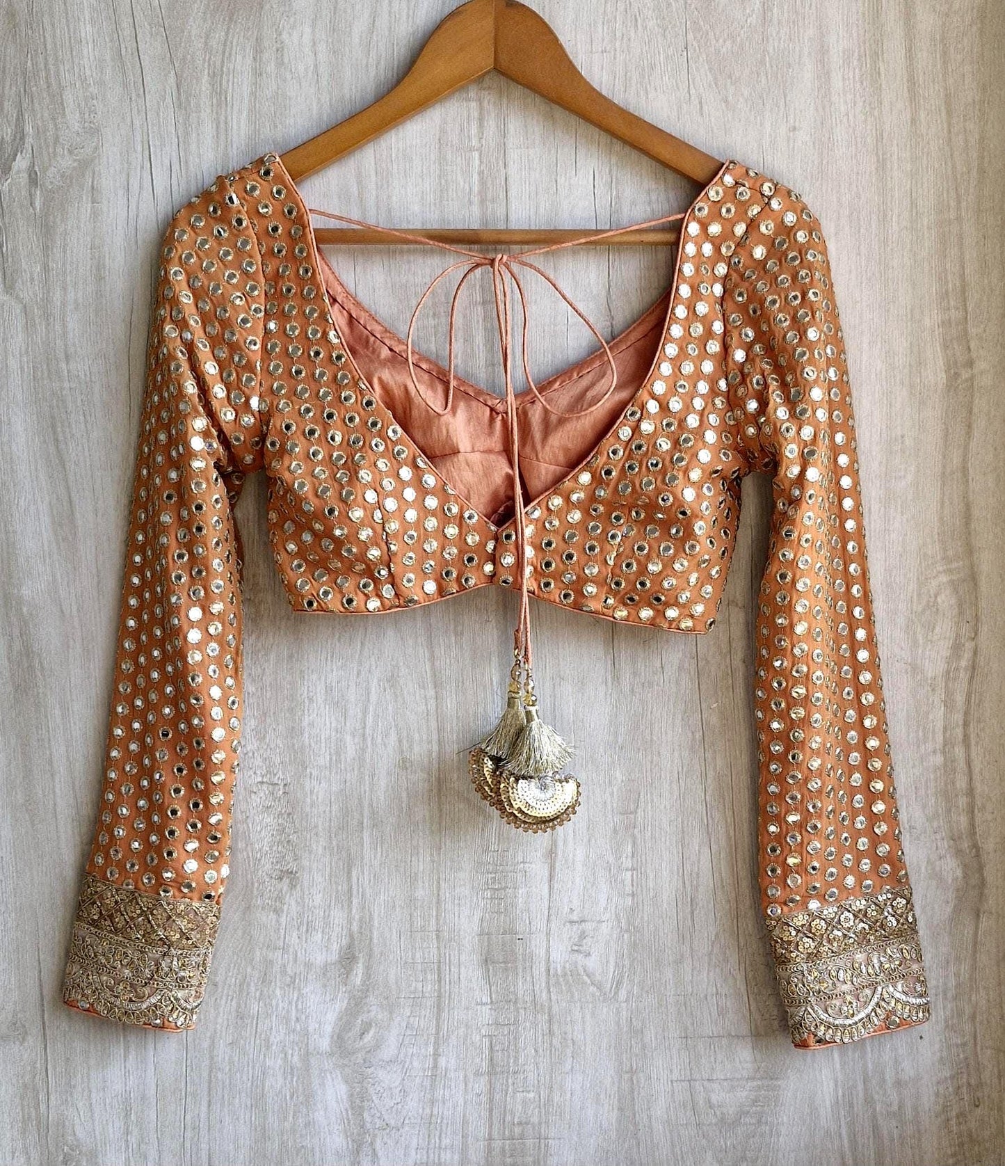 Brown Embroidered Georgette Deep V Neck Blouse DVBL_457