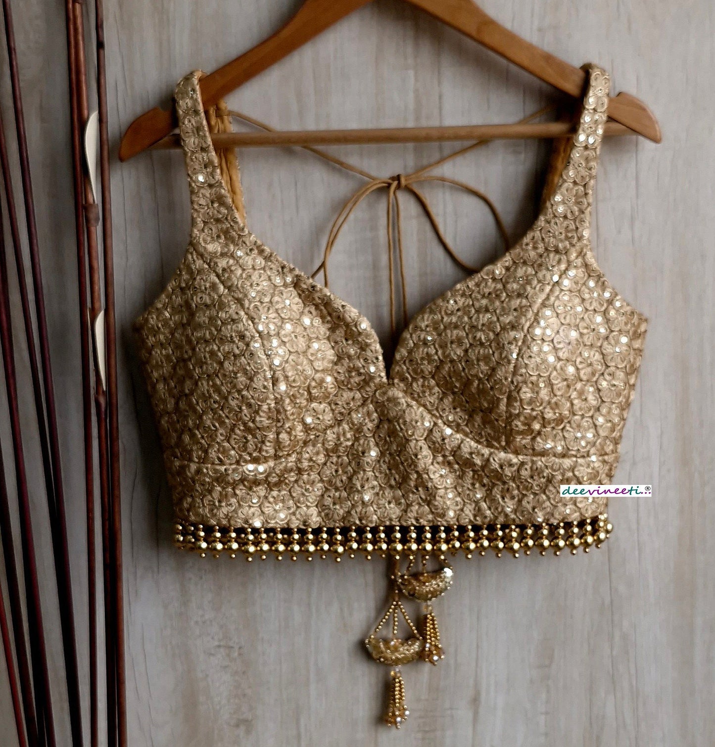 Gold Embroidered Deep Sweetheart Neck Blouse DVBL_320