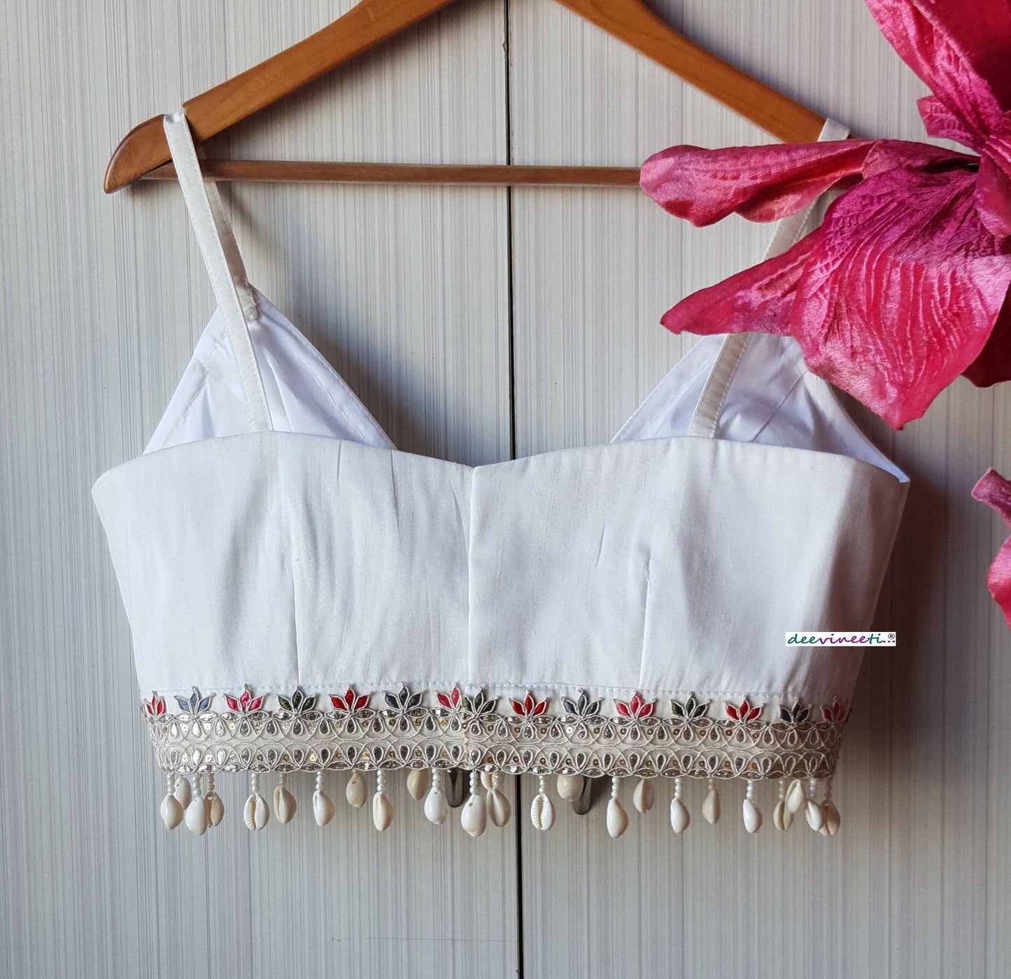 White Raw Silk Spaghetti Blouse DVBL_223