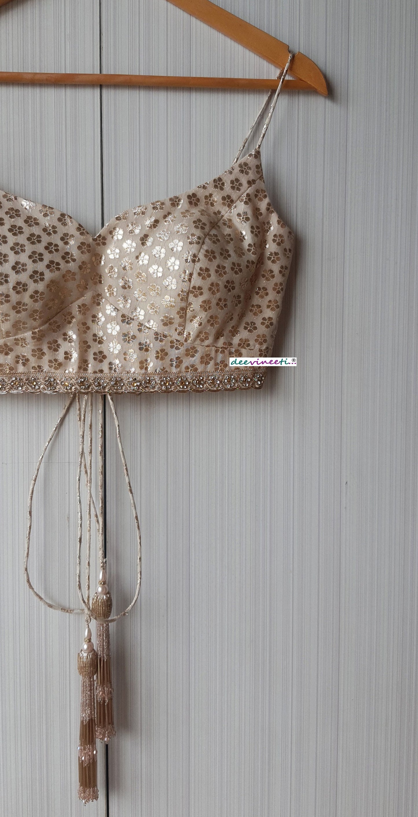 Beige Chanderi Brocade Spaghetti Blouse DVBL_252