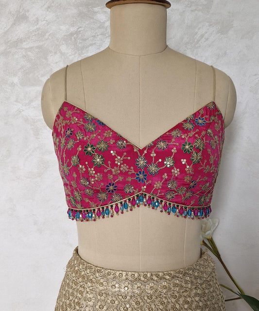 Magenta Pink Embroidered Spaghetti Blouse DVBL_443