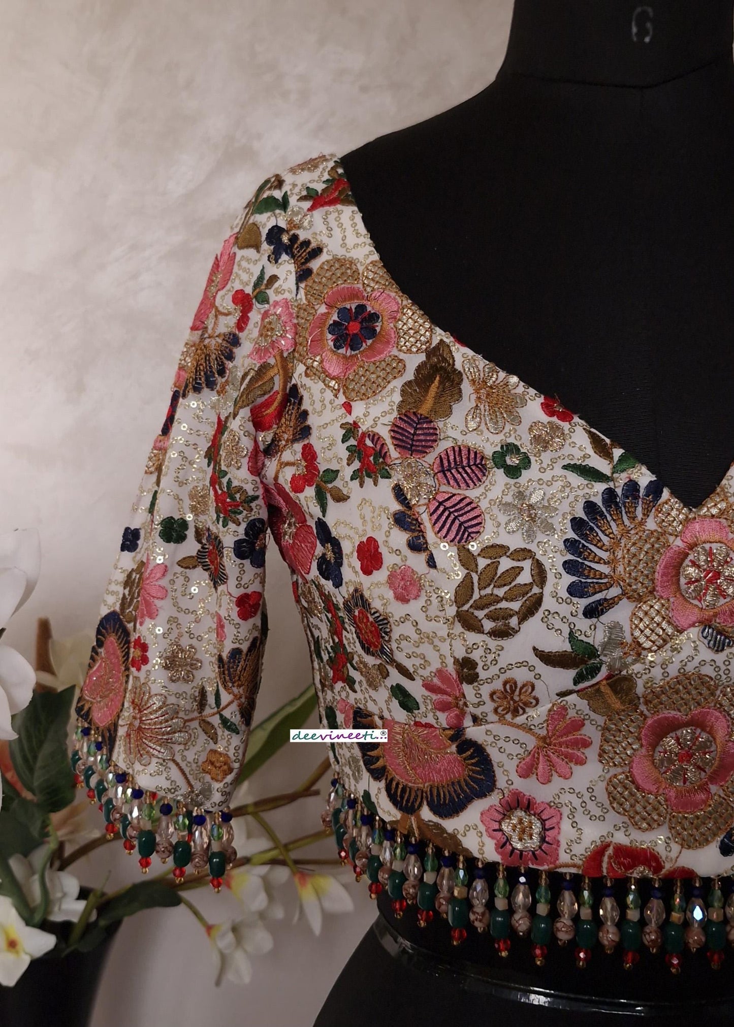 Embroidered Multicolor Sweetheart Neck DVBL_396