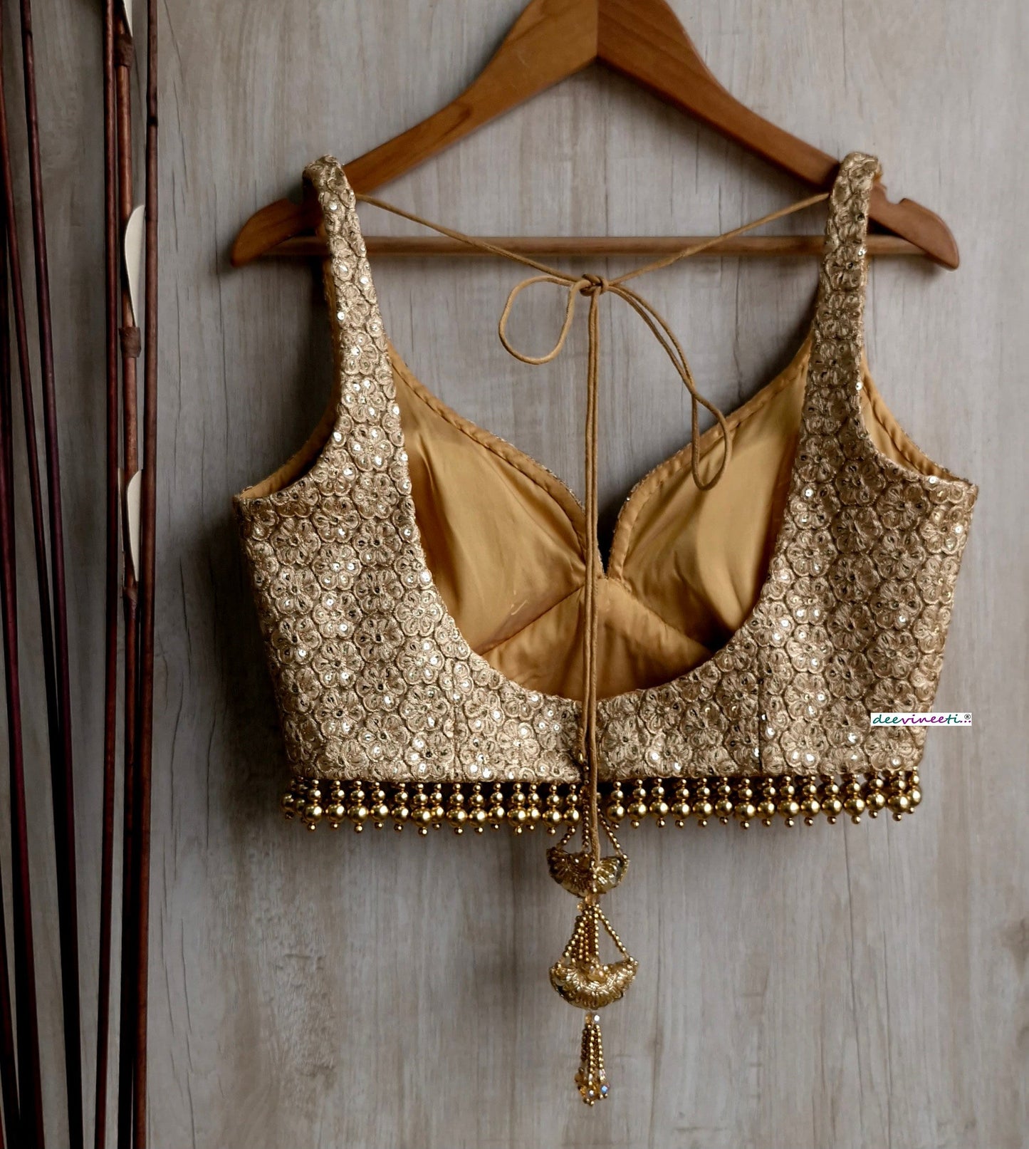 Gold Embroidered Deep Sweetheart Neck Blouse DVBL_320