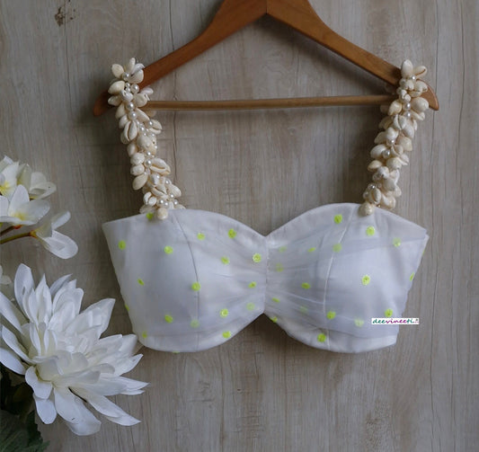 White  Shells Spaghetti Beach Wear Blouse  DVBL_359.
