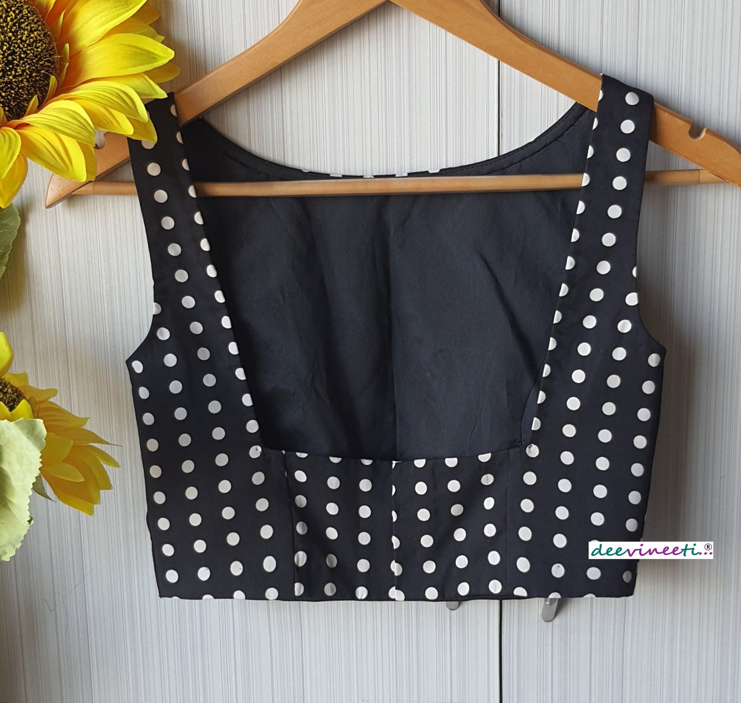 Black Polka Printed Boat Neck Blouse DVBL_083
