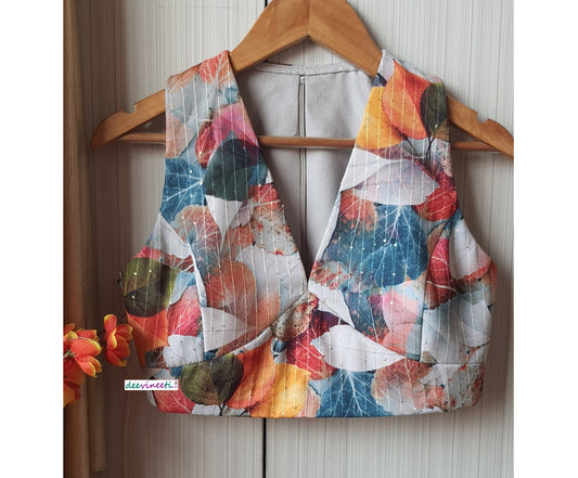 Multicolor Printed V Neck Blouse DVBL_177