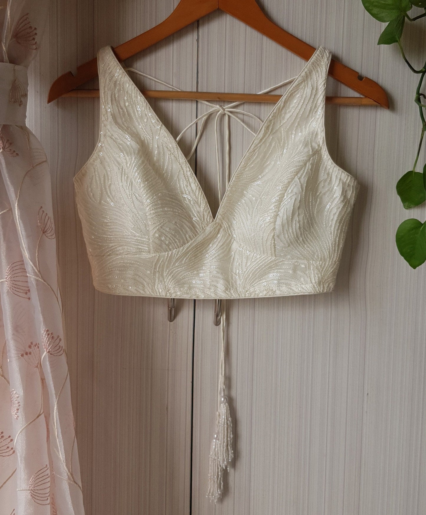 Embroidered Net Deep V Neck Blouse DVBL_259
