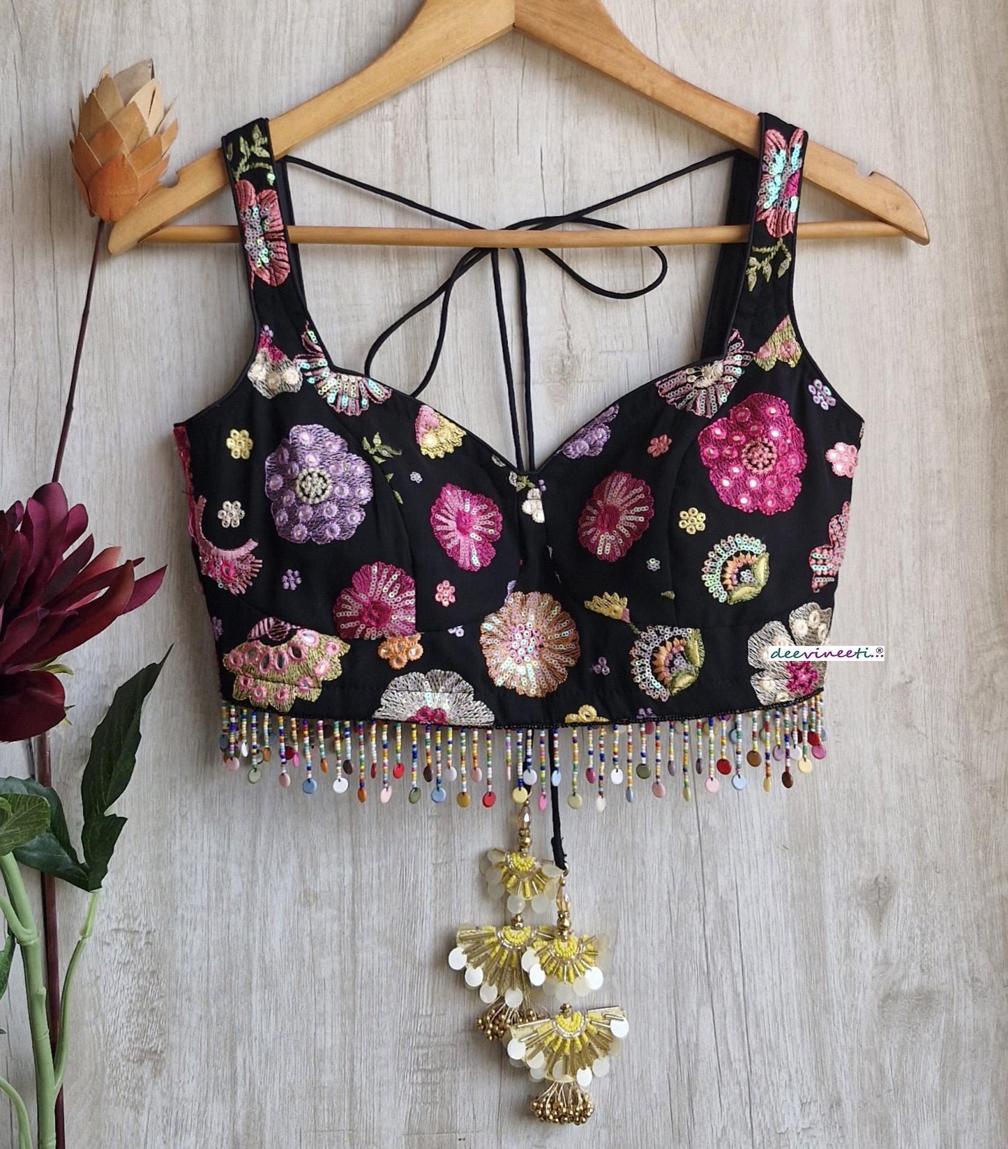 Black Embroidered Georgette Sweetheart Neck DVBL_311