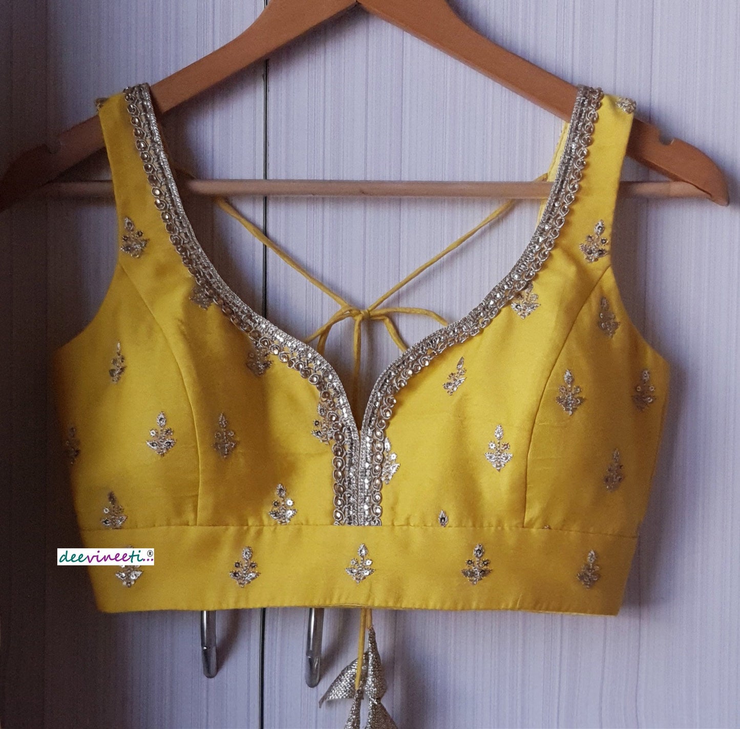 Yellow Embroidered Chanderi Deep Sweetheart Neck Blouse DVBL_141