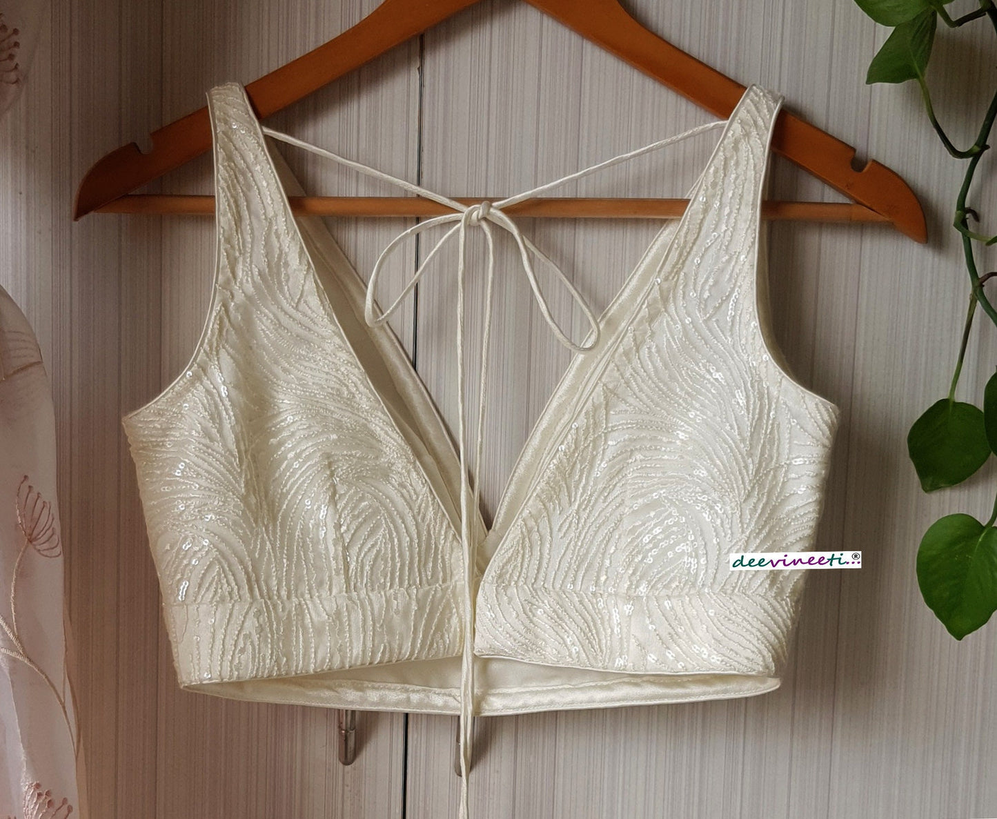 Embroidered Net Deep V Neck Blouse DVBL_259