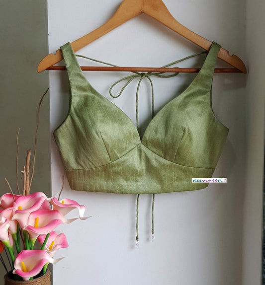 Raw Silk Deep Sweetheart Neck Solid Blouse DVBL_271