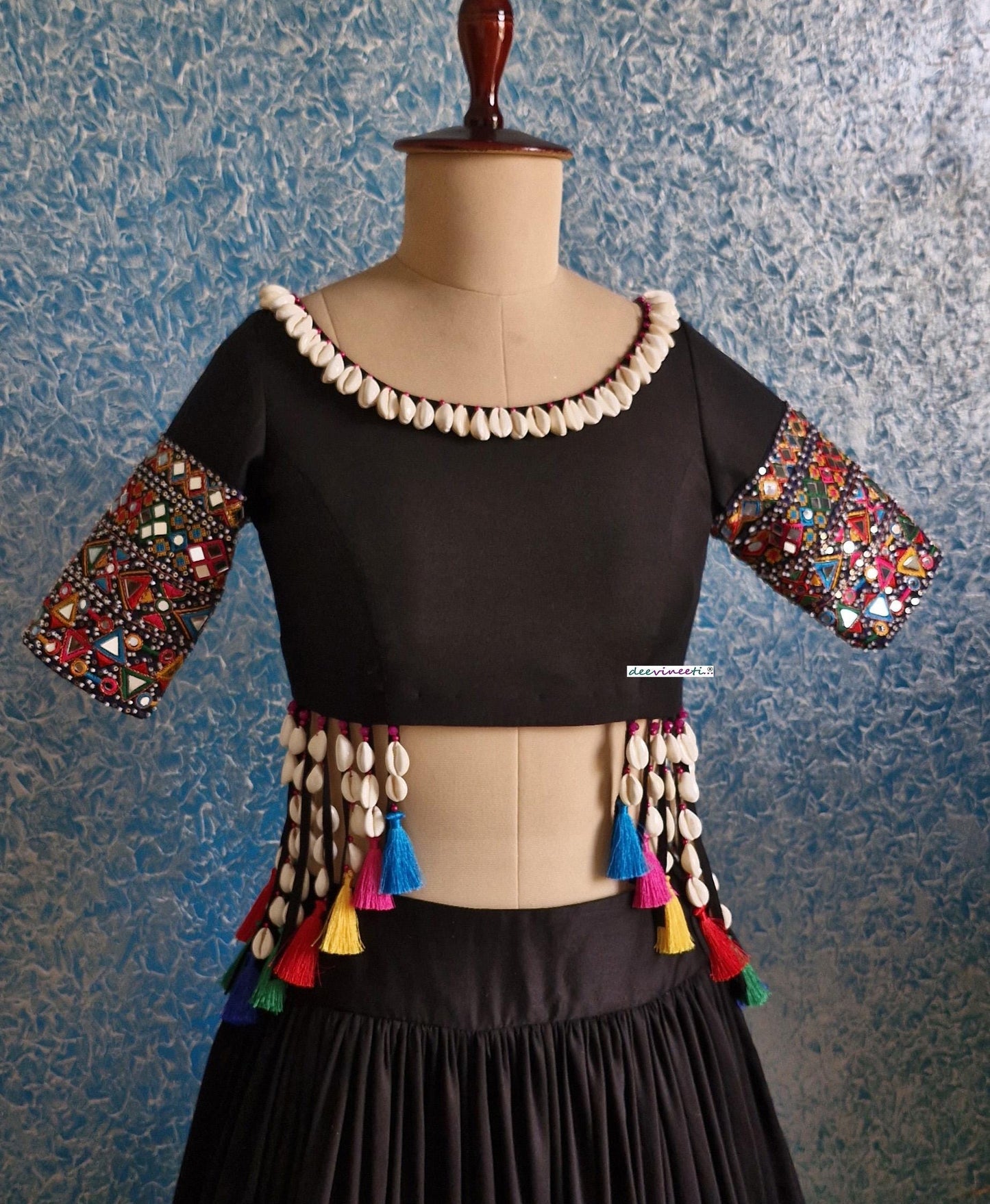 Black Modal Cotton Mirror Embroidered Dandiya Blouse DVBL_375