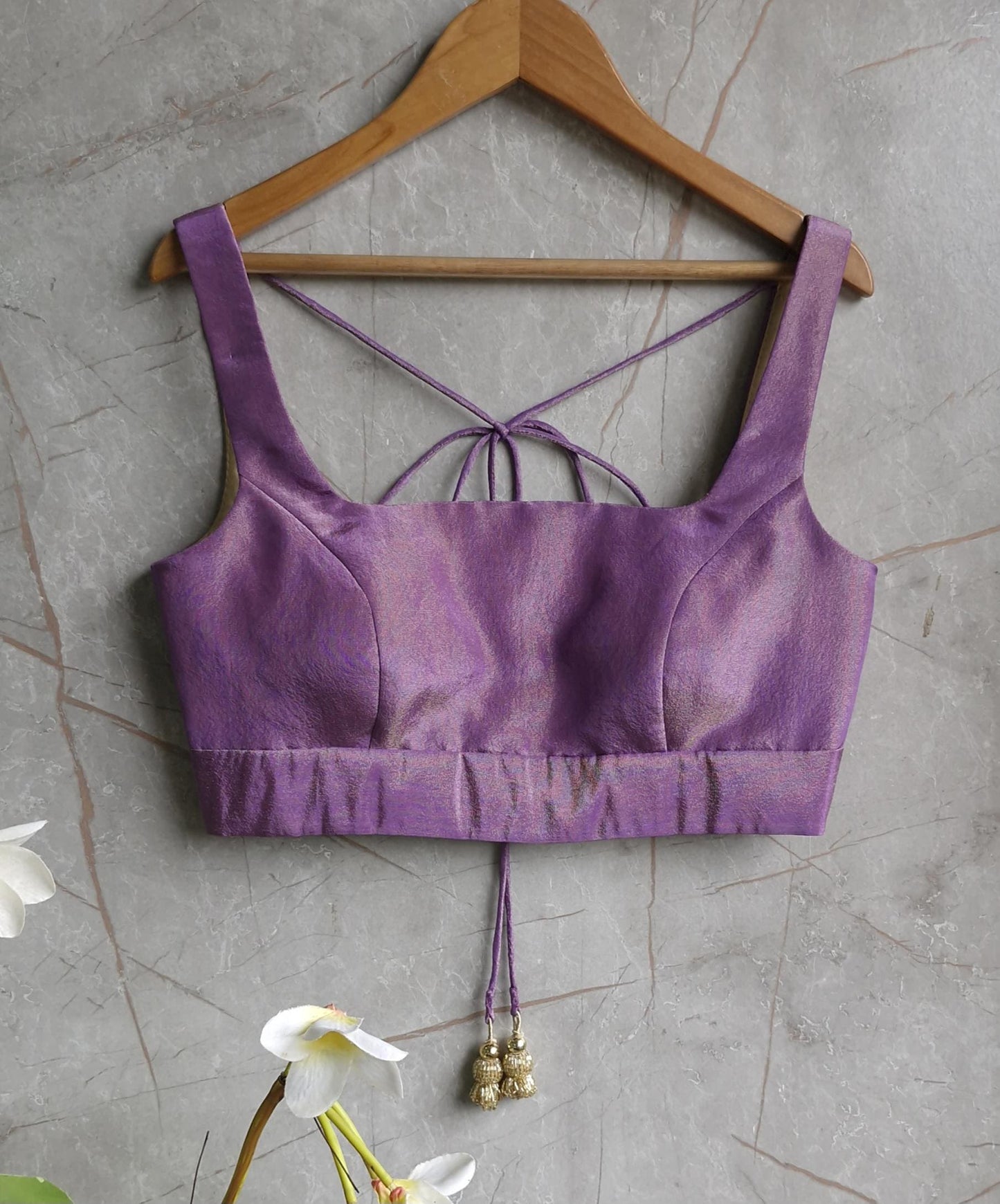 Purple Tissue Silk Square Neck Blouse DVBL_439