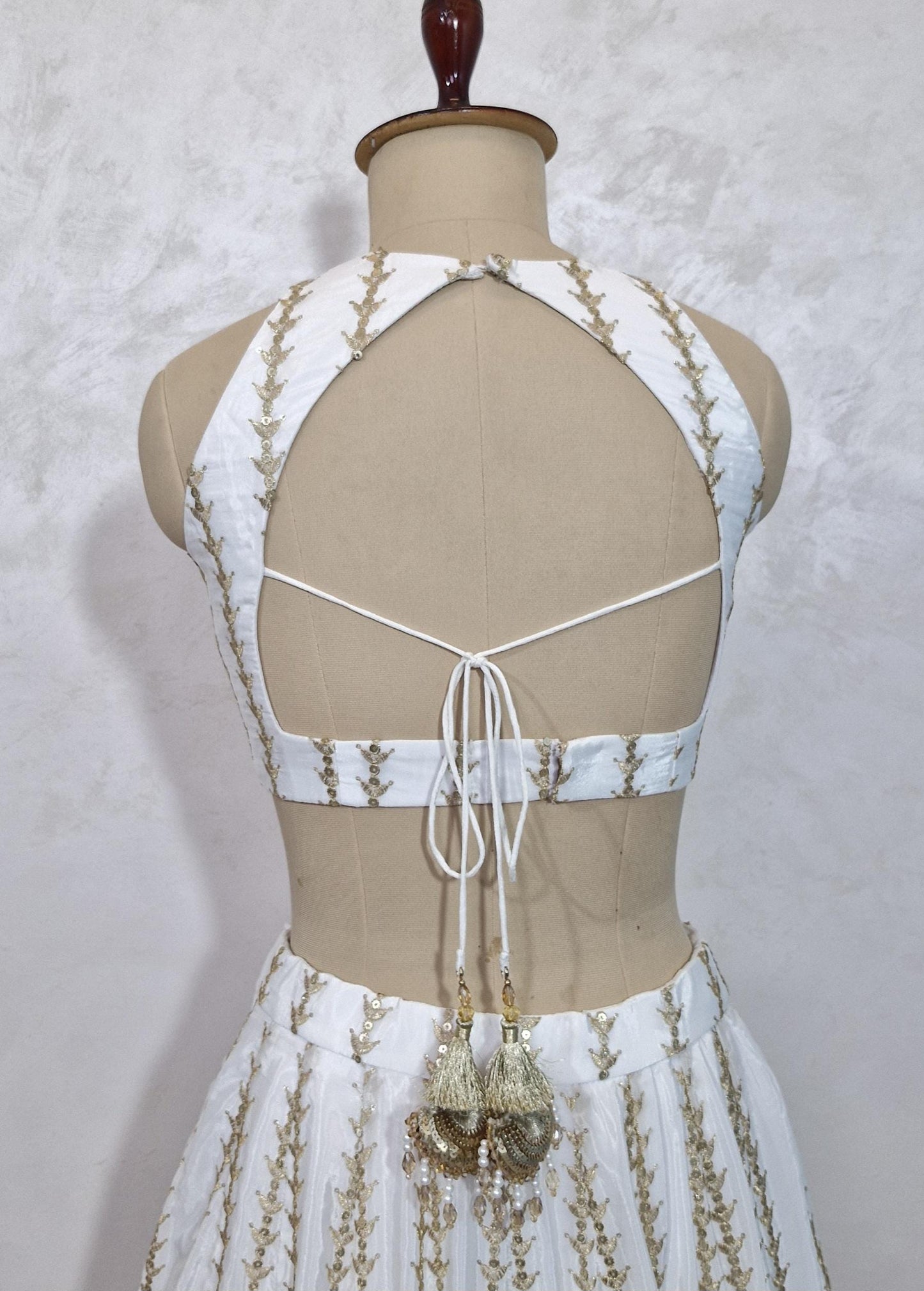 Ivory Embroidered Crepe Silk Halter Neck Blouse DVBL_445