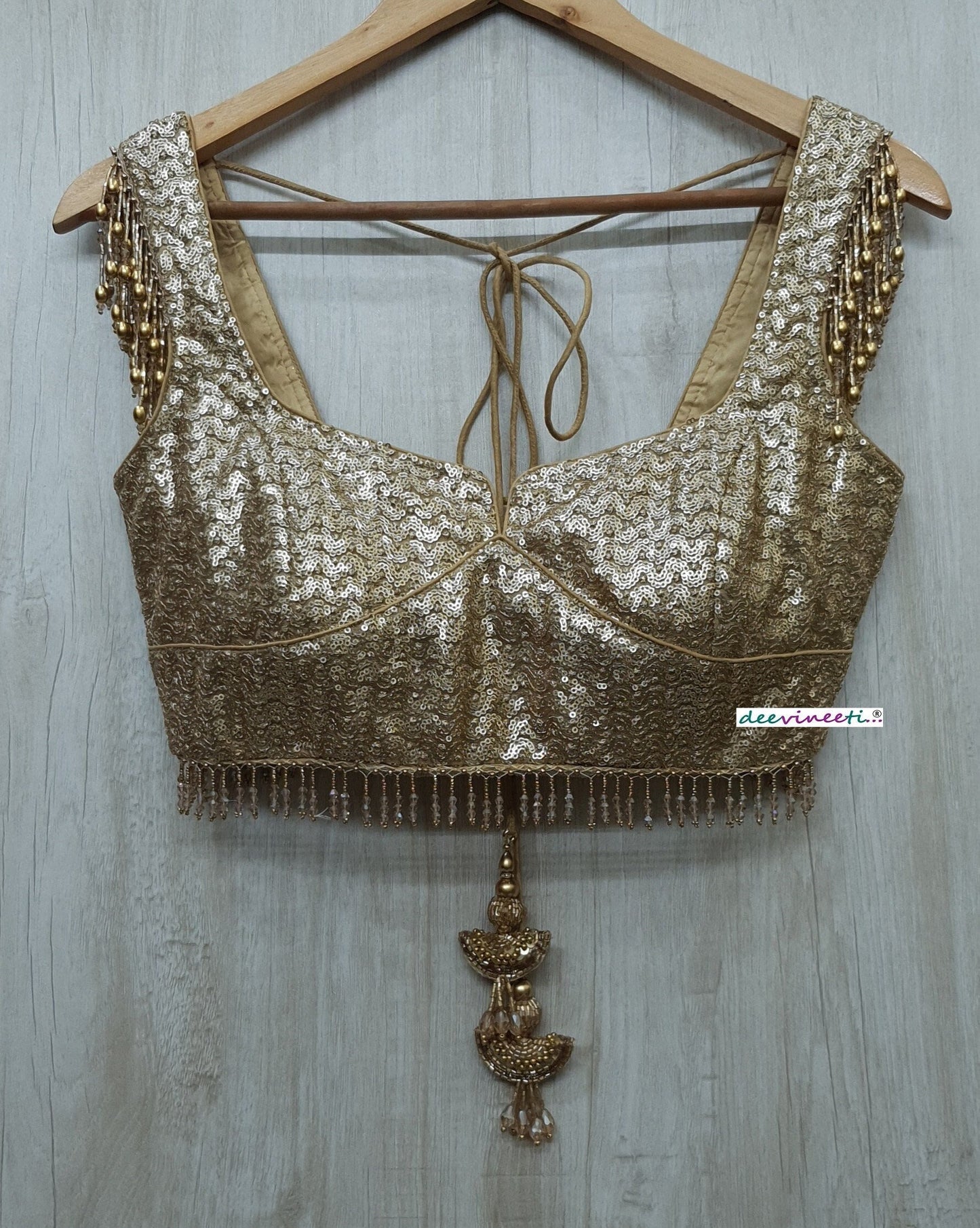 Gold Sequins Embroidered Sweetheart Neck Blouse DVBL_230