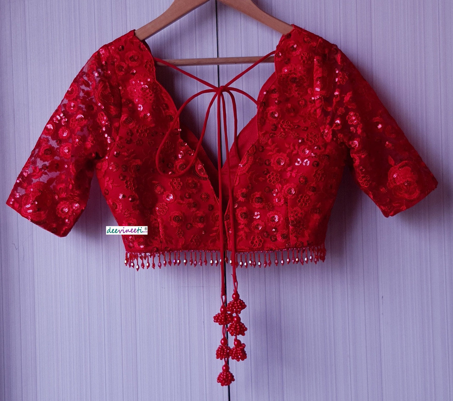 Red Embroidered Scalloped  Neck DVBL_178