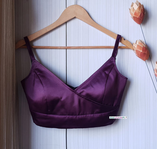Wine Satin Blouse V Neck DVBL_248