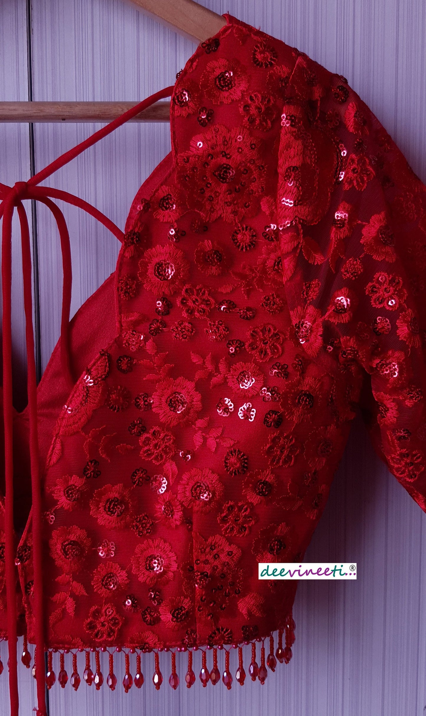 Red Embroidered Scalloped  Neck DVBL_178