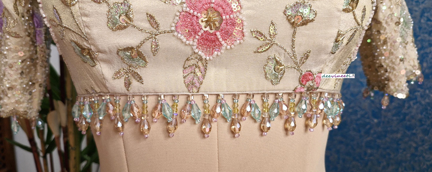 Embroidered Tissue Silk Deep V Neck Blouse DVBL_370
