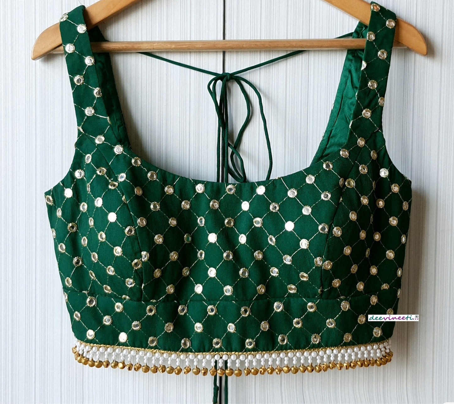 Faux Mirror Embroidered Green Square Neck Blouse DVBL_222