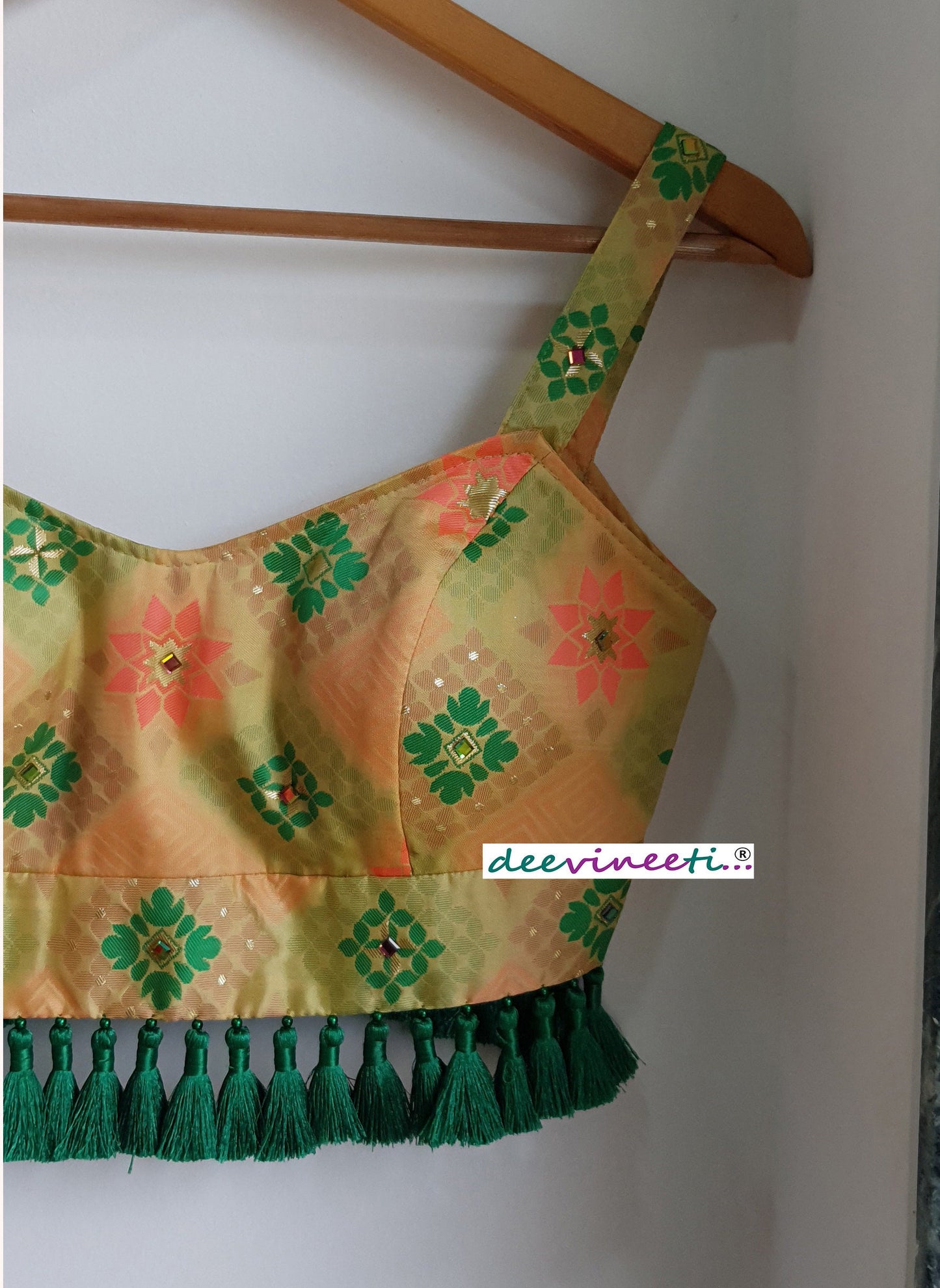 Brocade Multicolor Spaghetti Blouse DVBL_298