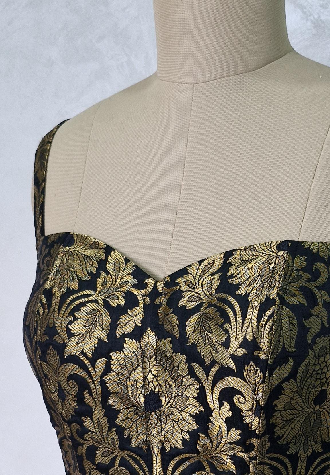 Black Gold Brocade Silk Corset Blouse DVCB_002