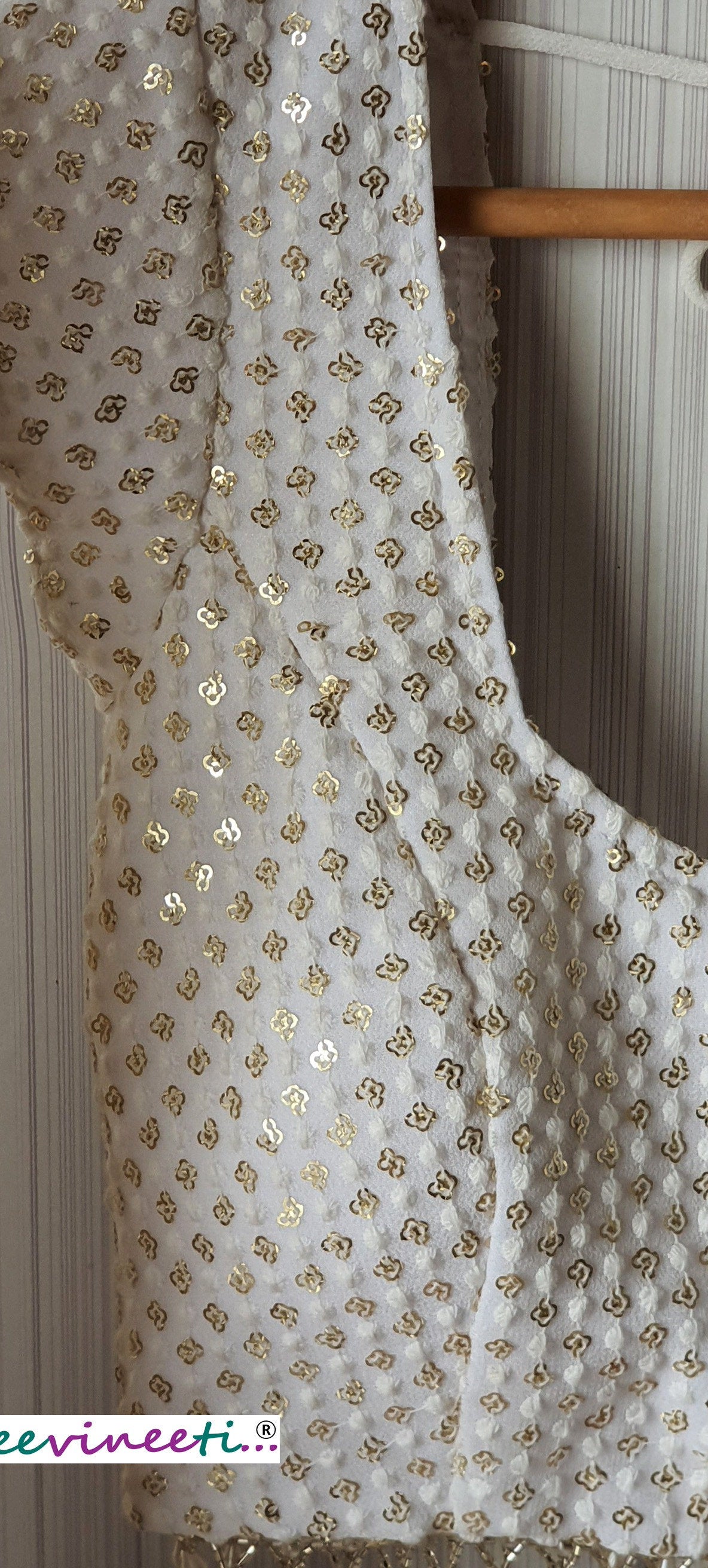 Thread Sequins Embroidered White Cap Sleeves Blouse DVBL_064