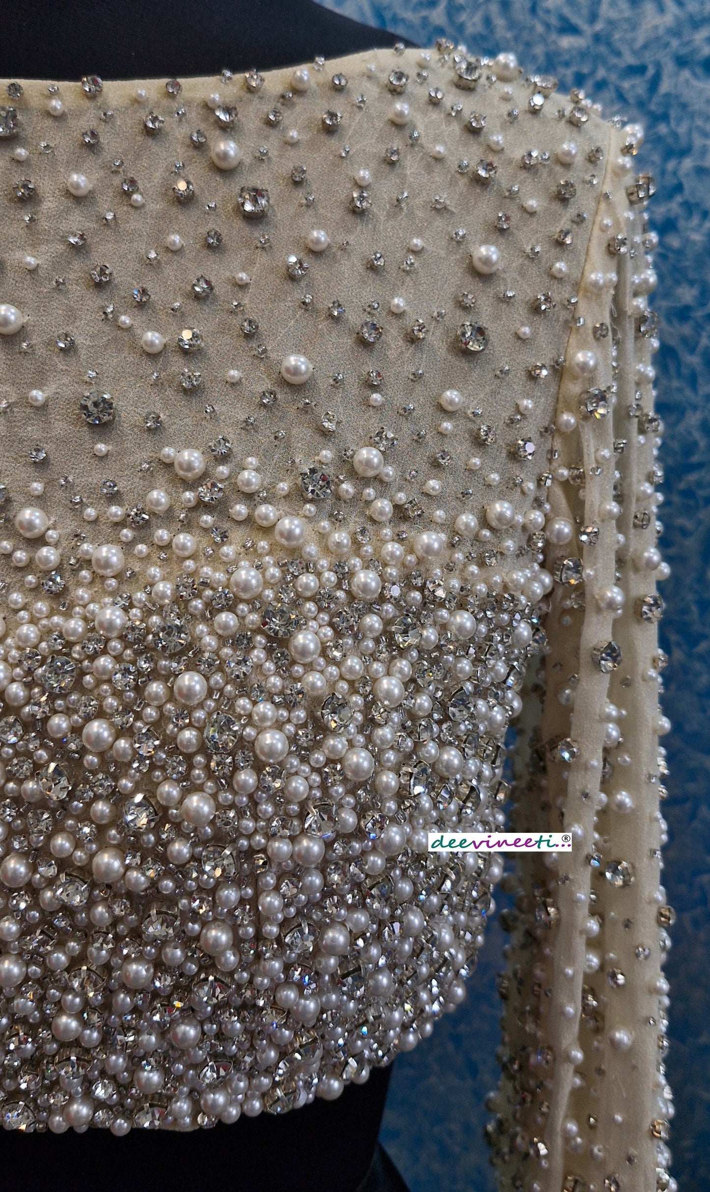 Beads and Rhinestones Hand Embroidered Long Sleeves  Blouse DVBL_362