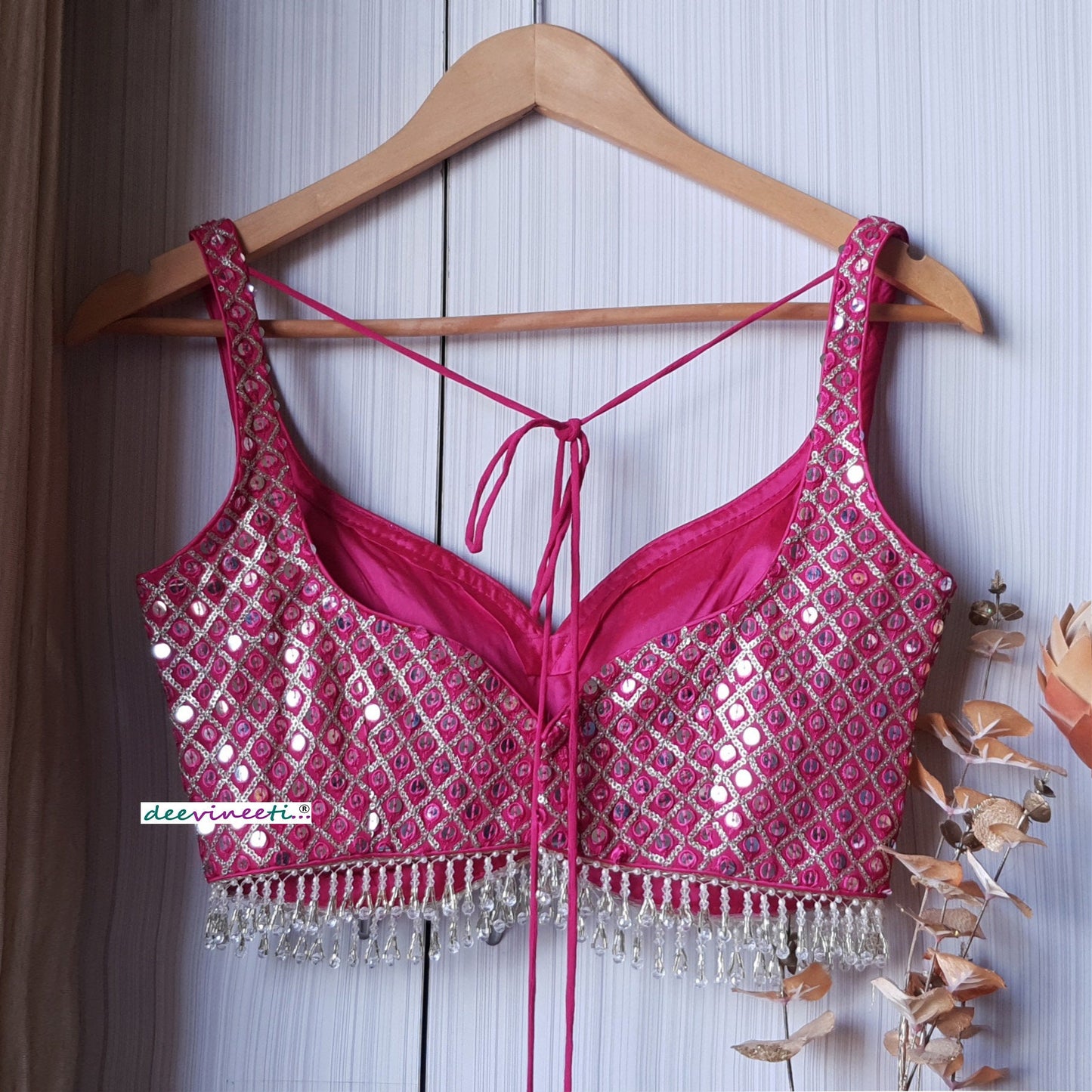 Rani Pink Embroidered Deep Sweetheart Neck Blouse DVBL_247