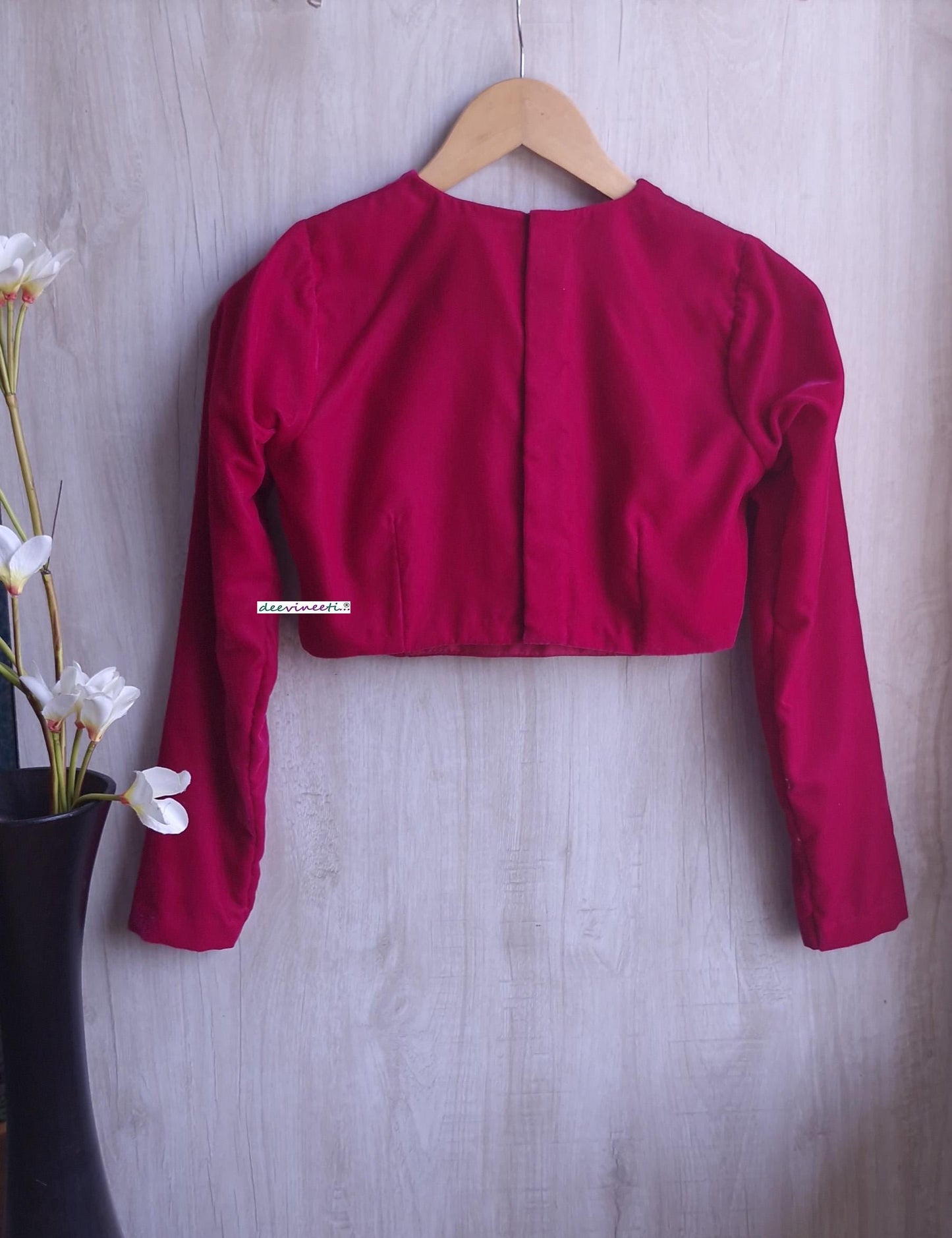 Bright Pink Velvet Jewel Neck Blouse DVBL_393