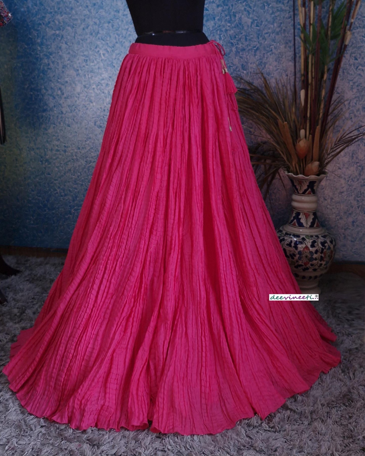 Hot Pink Crush Silk Lehenga Skirt DVLS_050