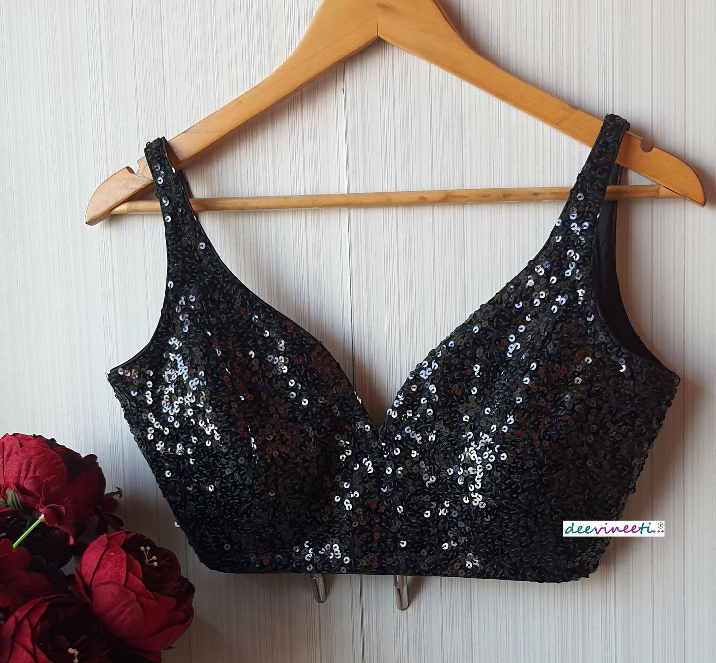 Sequins Deep Sweetheart neck Sleeveless Blouse DVBL_181