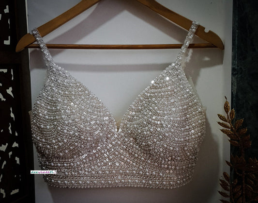 Beads and Sequins Hand Embroidered Spaghetti Blouse DVBL_268