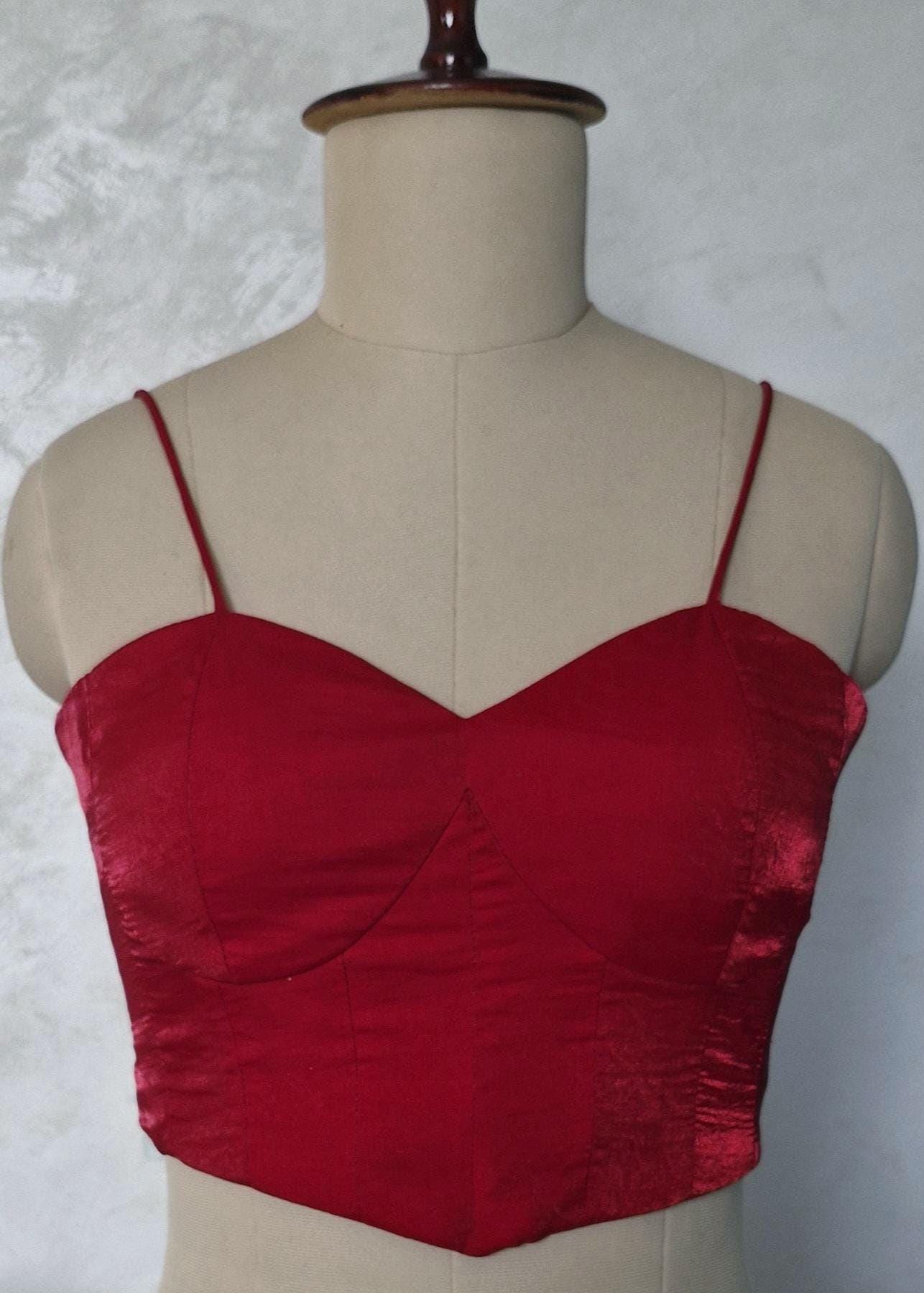 Cherry Red Organza Spaghetti Corset Blouse DVCB_005