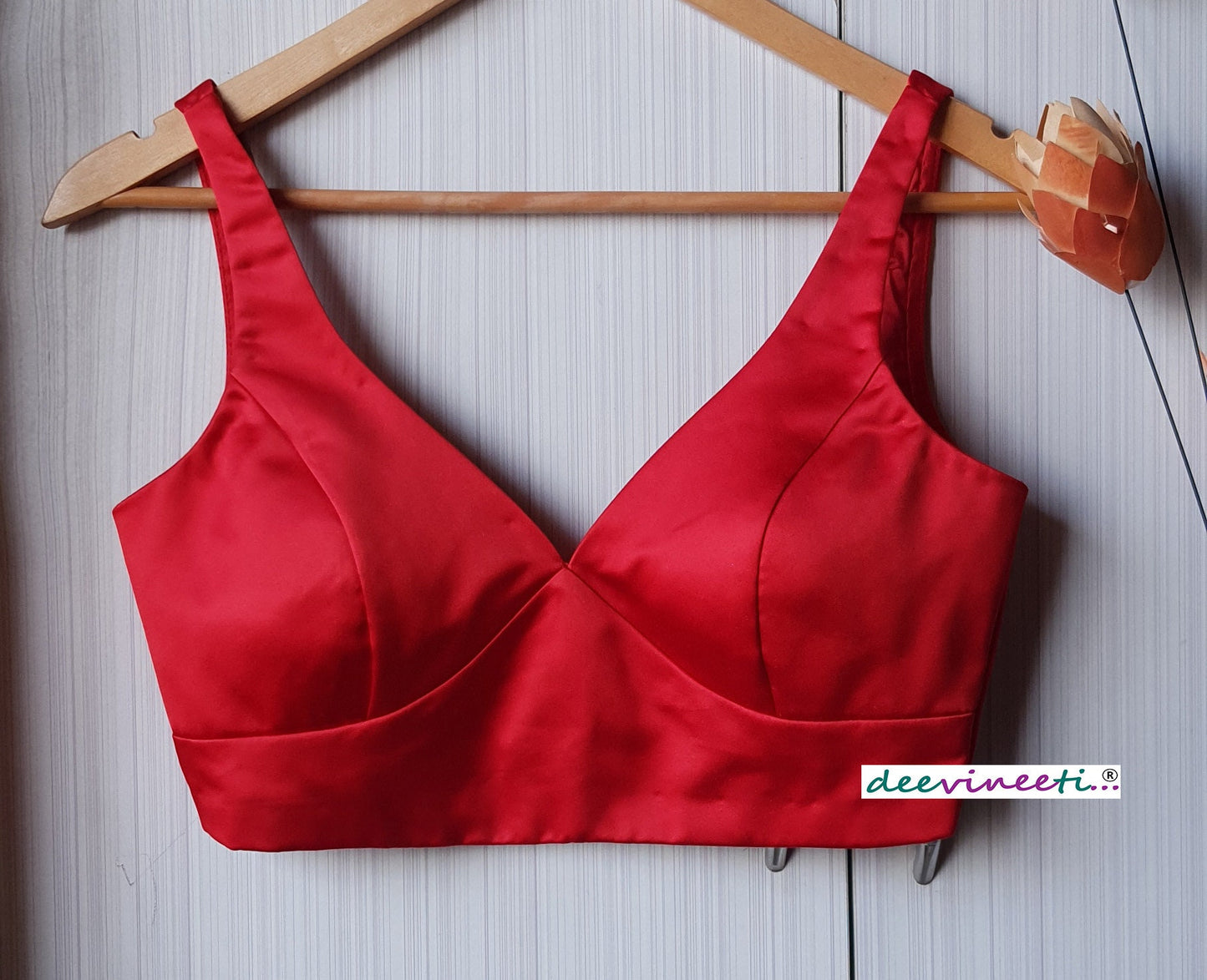 Red Satin Blouse Deep Sweetheart Neck Sleeveless DVBL_240