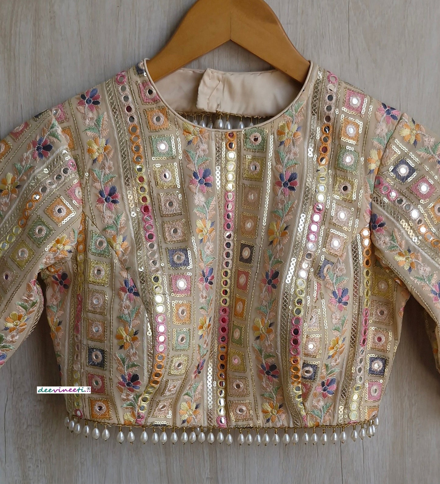 Beige Embroidered Georgette Jewel Neck Blouse DVBL_309