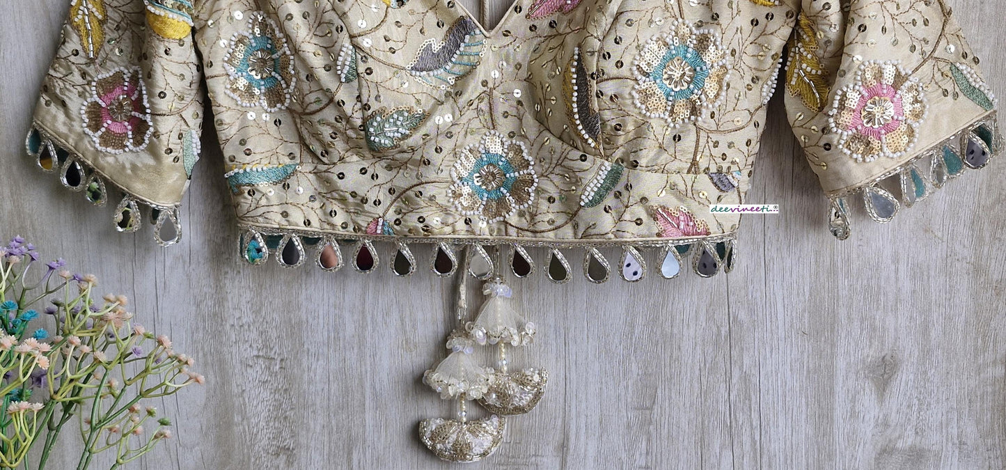 Light Gold Embroidered Tissue Silk Blouse DVBL_377